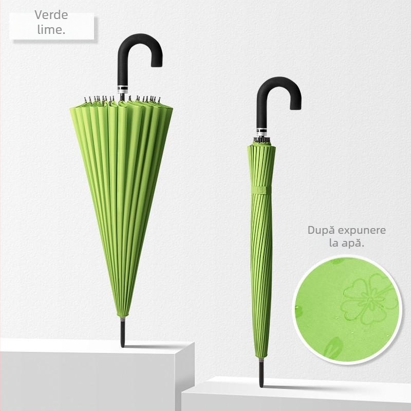 Umbrelă cu mâner lung, cadru cu 12 spițe, țesătură din nylon 170T, spițe din silicon, mâner din aluminiu, deschidere manuală