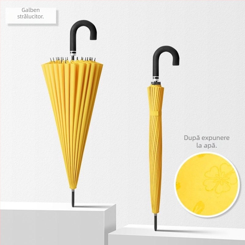 Umbrelă cu mâner lung, cadru cu 12 spițe, țesătură din nylon 170T, spițe din silicon, mâner din aluminiu, deschidere manuală