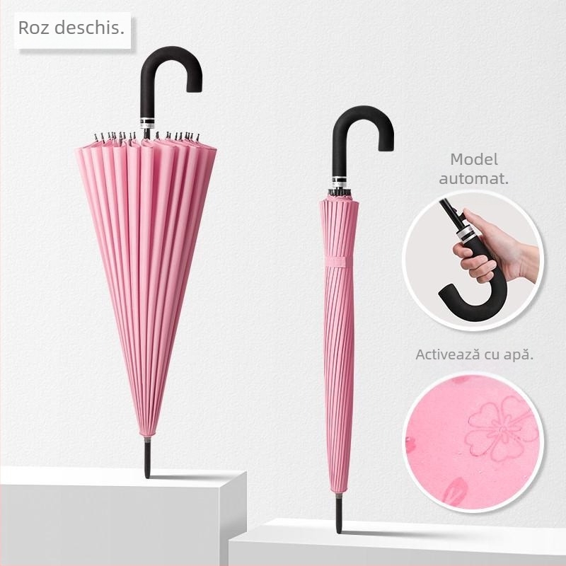 Umbrelă cu mâner lung, cadru cu 12 spițe, țesătură din nylon 170T, spițe din silicon, mâner din aluminiu, deschidere manuală