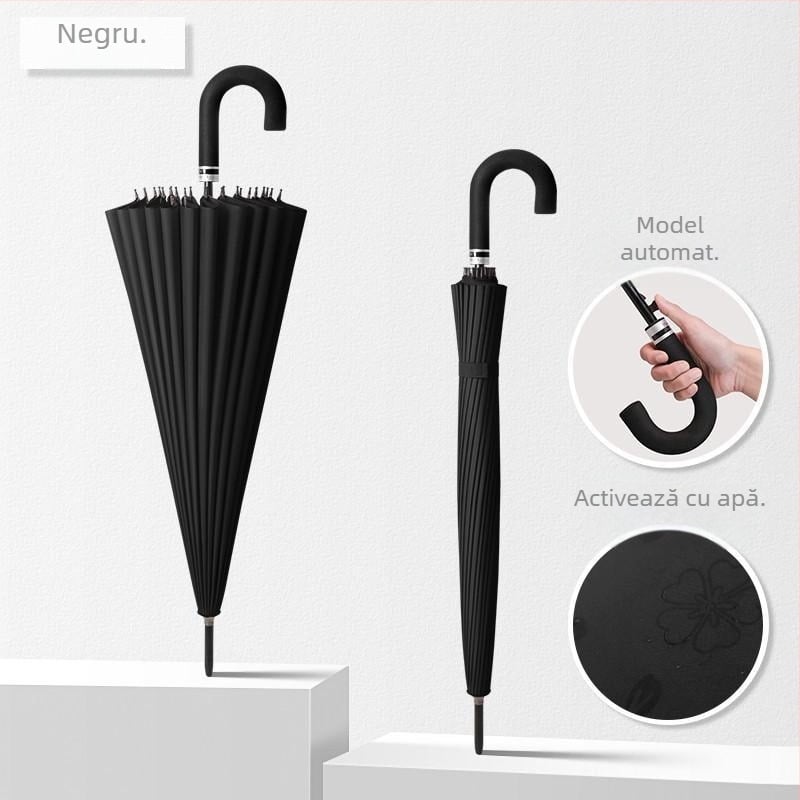 Umbrelă cu mâner lung, cadru cu 12 spițe, țesătură din nylon 170T, spițe din silicon, mâner din aluminiu, deschidere manuală