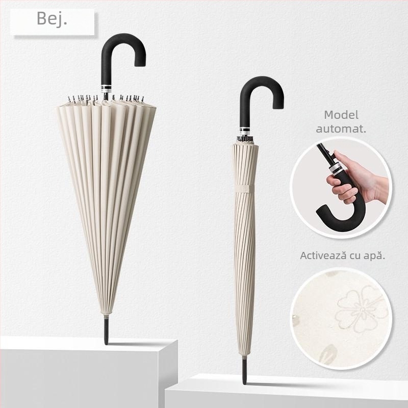 Umbrelă cu mâner lung, cadru cu 12 spițe, țesătură din nylon 170T, spițe din silicon, mâner din aluminiu, deschidere manuală