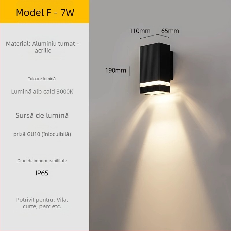 Lampa de perete exterior LED – impermeabilă, abajur ABS, corp din aluminiu, tensiune redusă ≤36V, lampă de perete pătrată pentru vilă/intrare