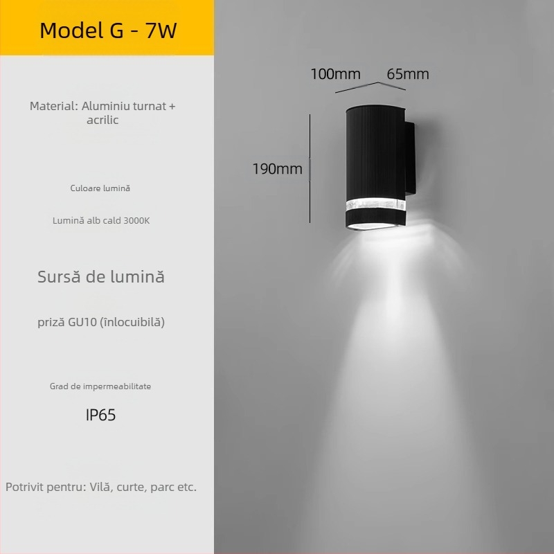 Lampa de perete exterior LED – impermeabilă, abajur ABS, corp din aluminiu, tensiune redusă ≤36V, lampă de perete pătrată pentru vilă/intrare