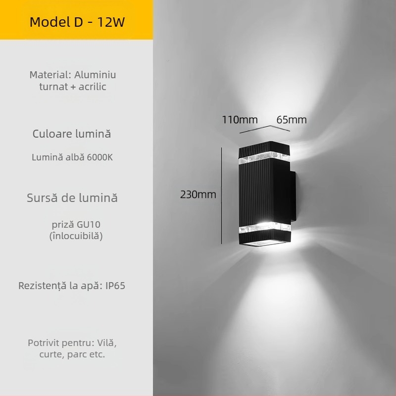 Lampa de perete exterior LED – impermeabilă, abajur ABS, corp din aluminiu, tensiune redusă ≤36V, lampă de perete pătrată pentru vilă/intrare