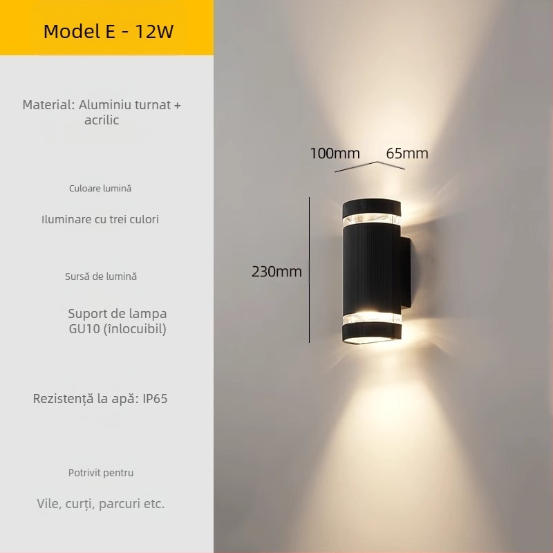 Lampa de perete exterior LED – impermeabilă, abajur ABS, corp din aluminiu, tensiune redusă ≤36V, lampă de perete pătrată pentru vilă/intrare