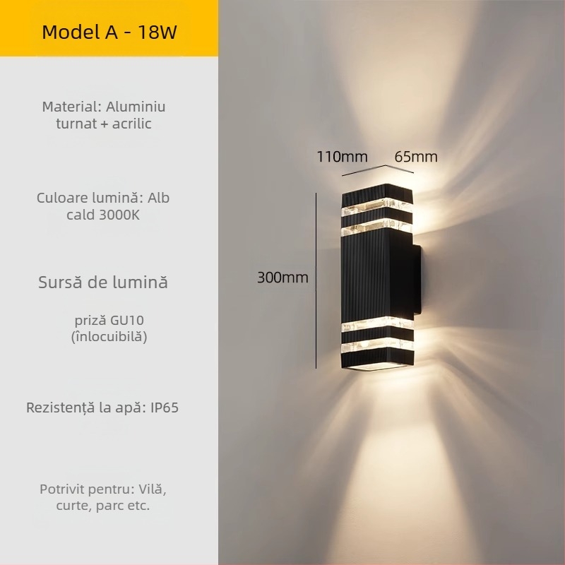 Lampa de perete exterior LED – impermeabilă, abajur ABS, corp din aluminiu, tensiune redusă ≤36V, lampă de perete pătrată pentru vilă/intrare