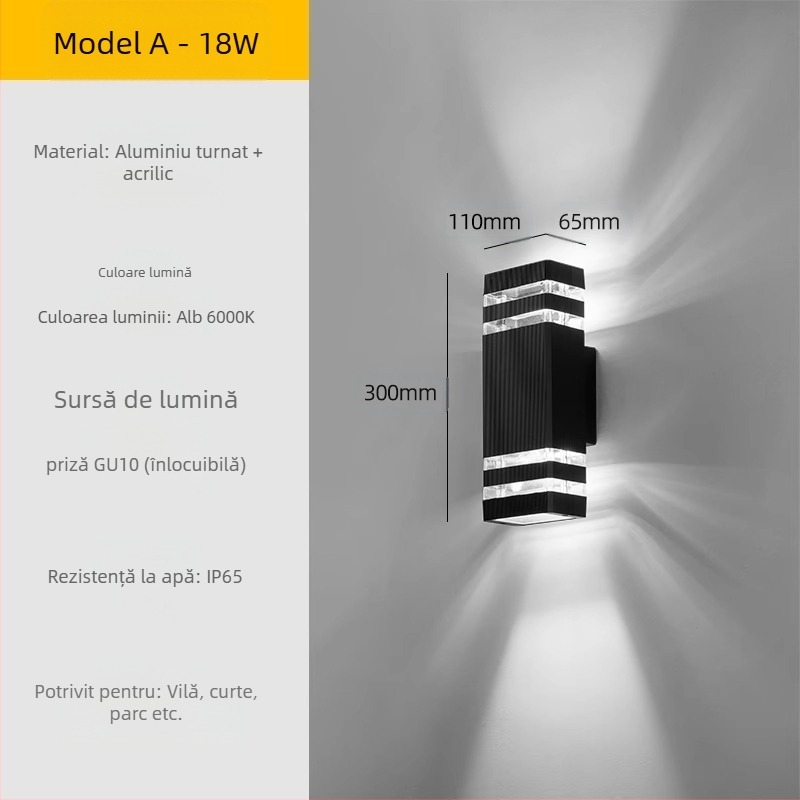Lampa de perete exterior LED – impermeabilă, abajur ABS, corp din aluminiu, tensiune redusă ≤36V, lampă de perete pătrată pentru vilă/intrare