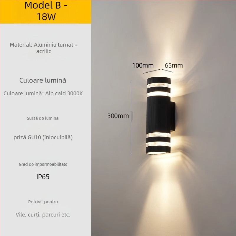 Lampa de perete exterior LED – impermeabilă, abajur ABS, corp din aluminiu, tensiune redusă ≤36V, lampă de perete pătrată pentru vilă/intrare