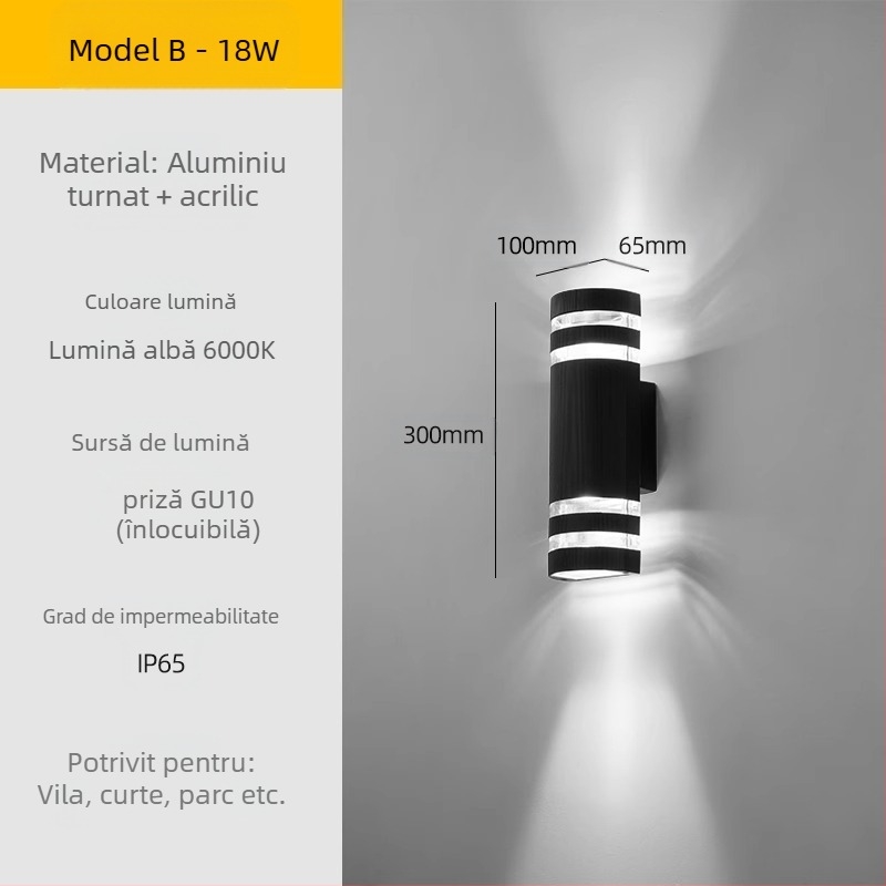 Lampa de perete exterior LED – impermeabilă, abajur ABS, corp din aluminiu, tensiune redusă ≤36V, lampă de perete pătrată pentru vilă/intrare