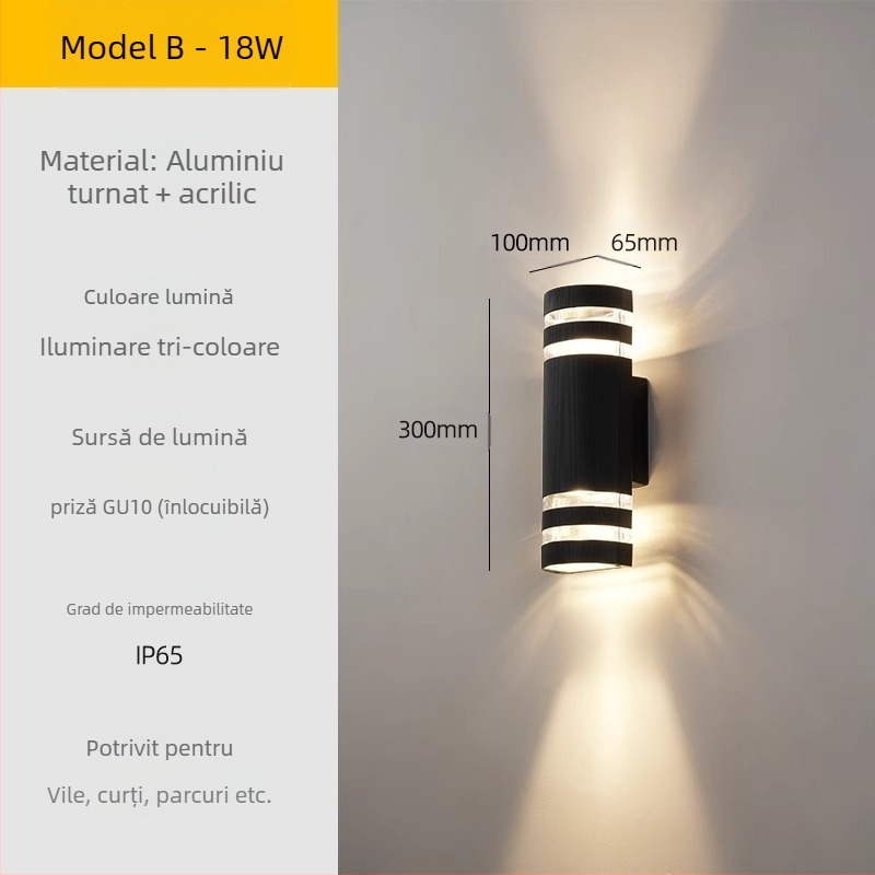 Lampa de perete exterior LED – impermeabilă, abajur ABS, corp din aluminiu, tensiune redusă ≤36V, lampă de perete pătrată pentru vilă/intrare
