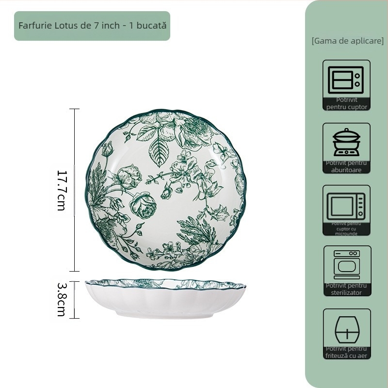 Set ceramic de masă – boluri de supă și farfurii, model floral sub glazură, compatibil cu microunde, porțelan pentru uz zilnic, stil național modern