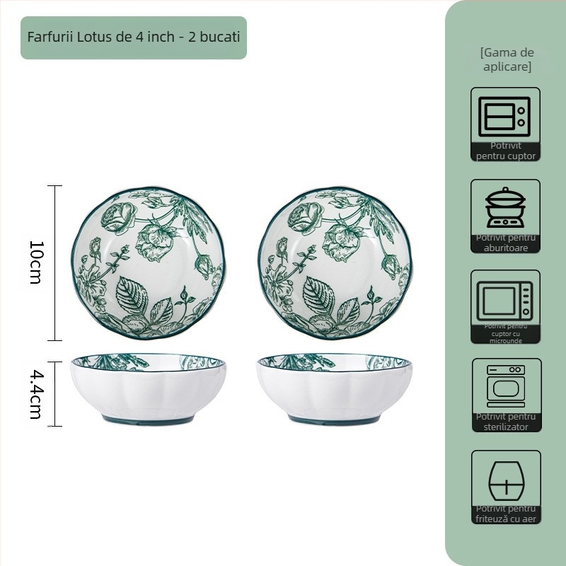 Set ceramic de masă – boluri de supă și farfurii, model floral sub glazură, compatibil cu microunde, porțelan pentru uz zilnic, stil național modern