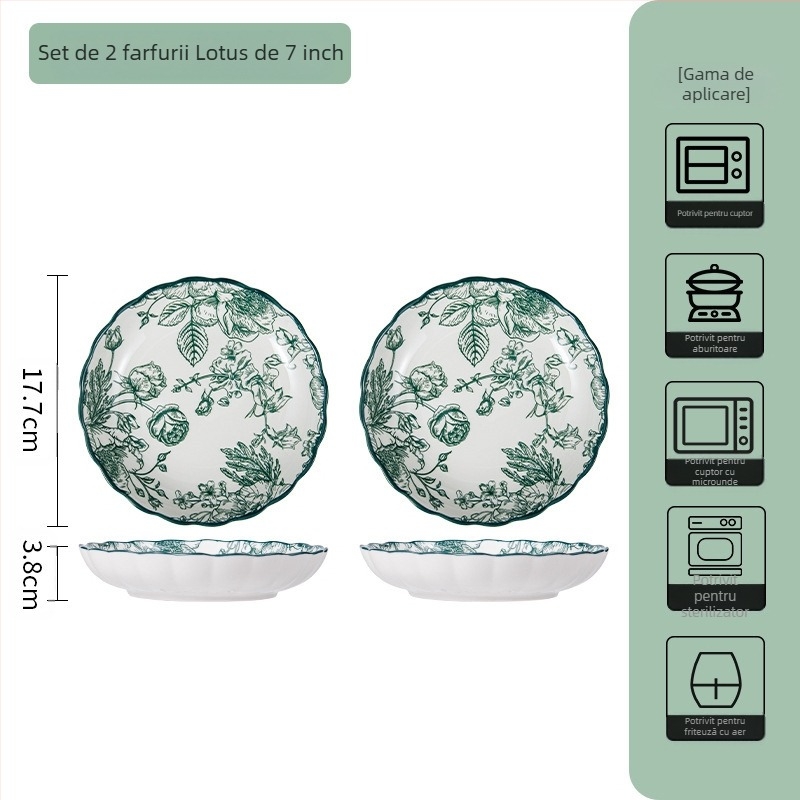Set ceramic de masă – boluri de supă și farfurii, model floral sub glazură, compatibil cu microunde, porțelan pentru uz zilnic, stil național modern