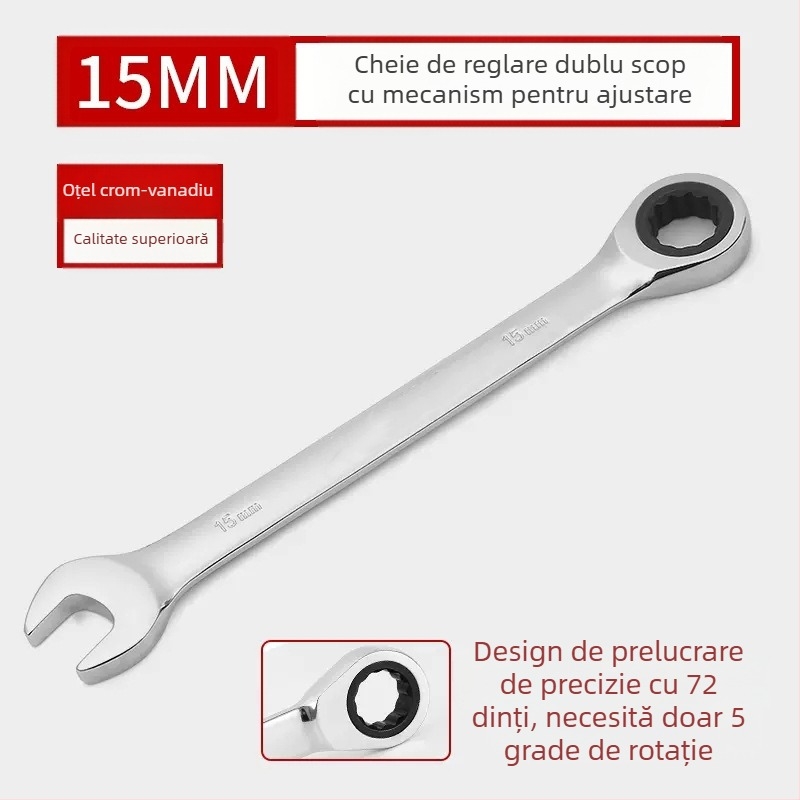 Cheie cu raț de două capete, acoperire cromată, oțel crom-vanadiu, greutate 0.7