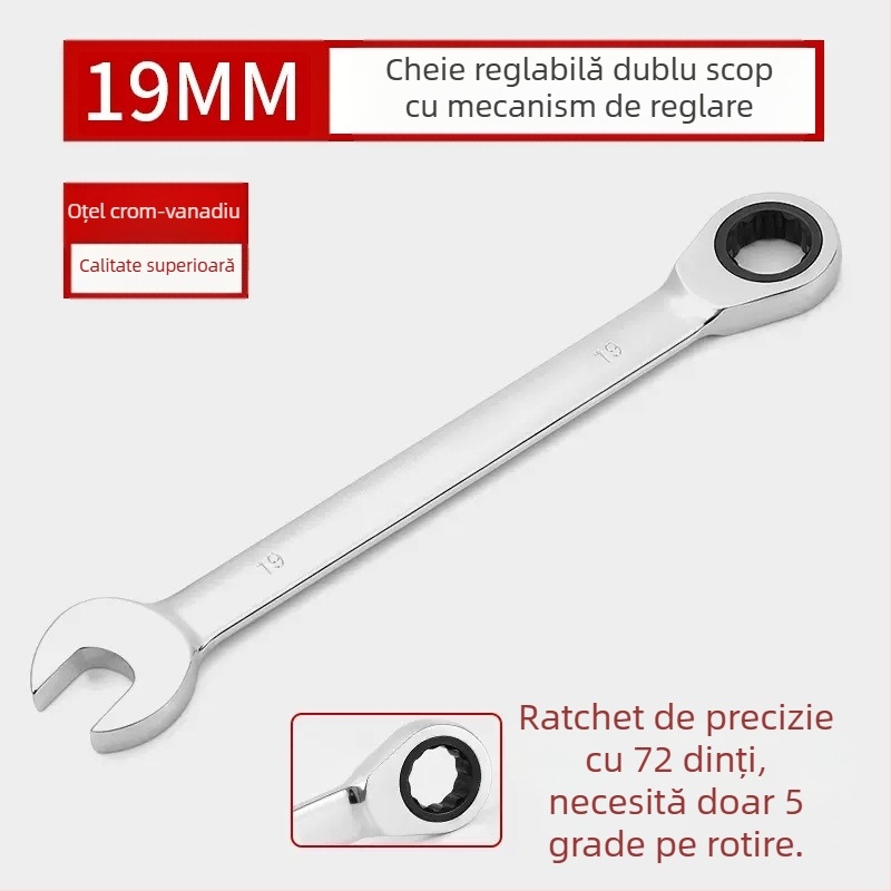 Cheie cu raț de două capete, acoperire cromată, oțel crom-vanadiu, greutate 0.7