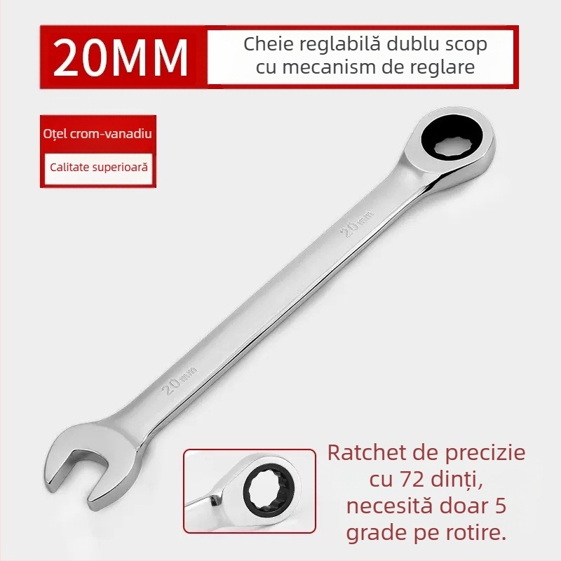 Cheie cu raț de două capete, acoperire cromată, oțel crom-vanadiu, greutate 0.7