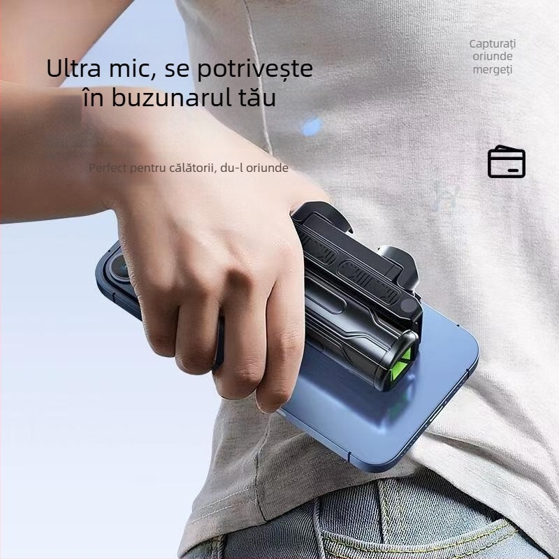 Mini selfie stick Bluetooth pentru telefon cu trepied cu patru picioare, telescopic, stabilizare a imaginii, iluminare încorporată, aluminiu + ABS