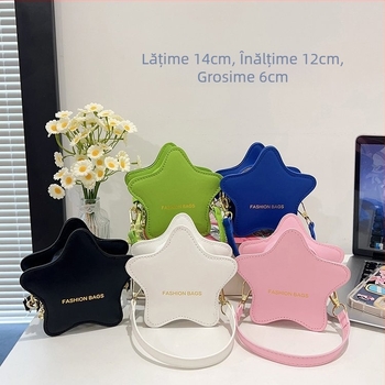 Geantă de umăr cu stele, PU material, ușoară, stil copilăresc drăguț, model geometric, potrivită pentru elevii din învățământul primar