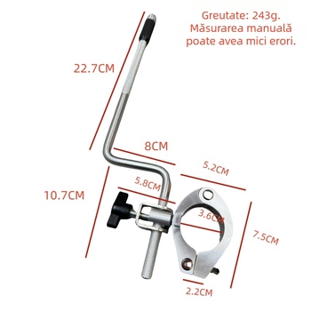 Cuier de microfon pentru sistemul de cadre de tobă, suport pentru țeavă, unghi drept orizontal, mecanism de blocare reglabil