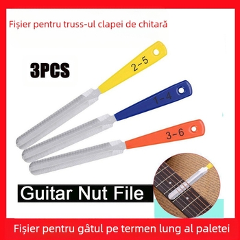 Set de 3 fișiere pentru șlefuire chitara – oțel inoxidabil; pentru chitare electrice, acustice și bas – unelte de reparație luthier