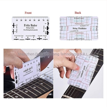 Riglă pentru spațiul din gâtul chitării și pentru măsurarea fingerboard-ului - oțel inoxidabil + plastic, include: riglă spațiu gât, riglă distanțare din plastic, riglă în formă de T, riglă de nivelare