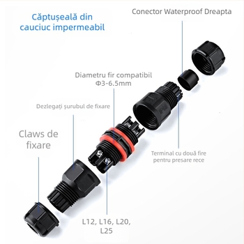 Conector LED impermeabil 12V IP68 pentru iluminare subacvatică, carcasă PVC, durată de viață 50000 ore