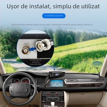 Antena horn VHF/UHF pentru radio auto, câștig înalt 10 dB, intervale de frecvențe 136–174/400–470 MHz, 50 Ω, SWR ≤ 1.5, conector BNC