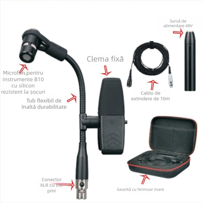 Microfon condensator pentru instrumente muzicale pentru saxofon, corn și trompetă — Dr.MIC/teacher Mai; direcție în formă de inimă; SNR ≥85 dB