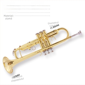 Trompetă în B-flat, 3 valve, instrument din alamă