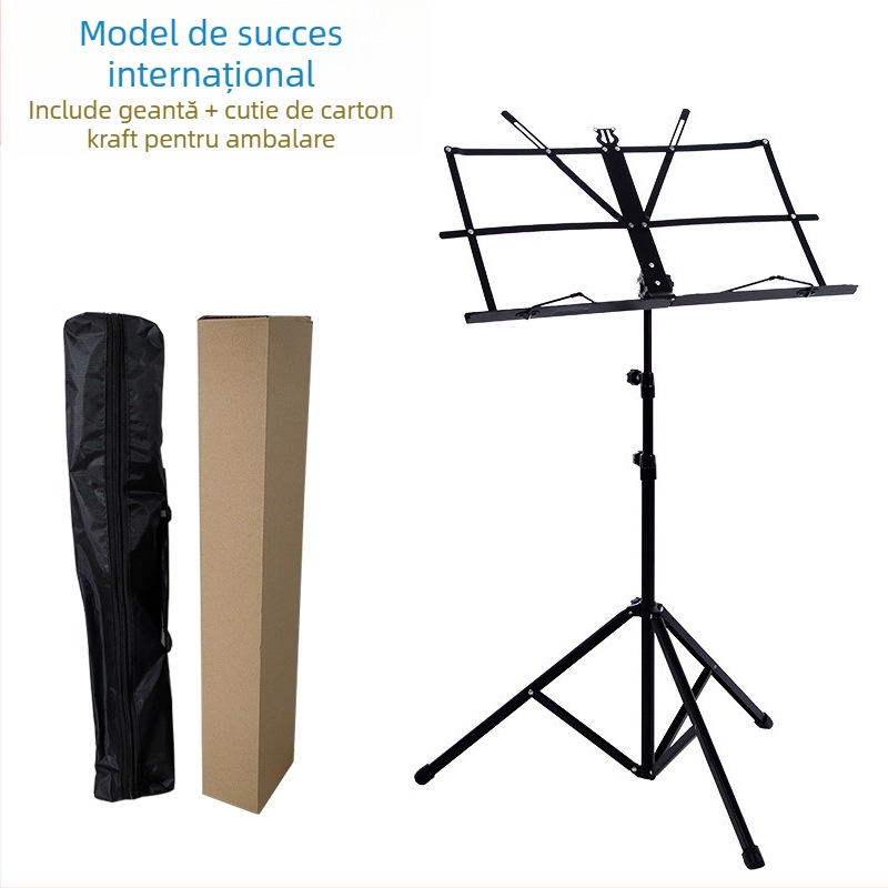 Stativ de muzică pliabil din metal cu înălțime reglabilă și husă portabilă — construcție din fier și cauciuc, Modelul 03, accesoriu pentru saxofon