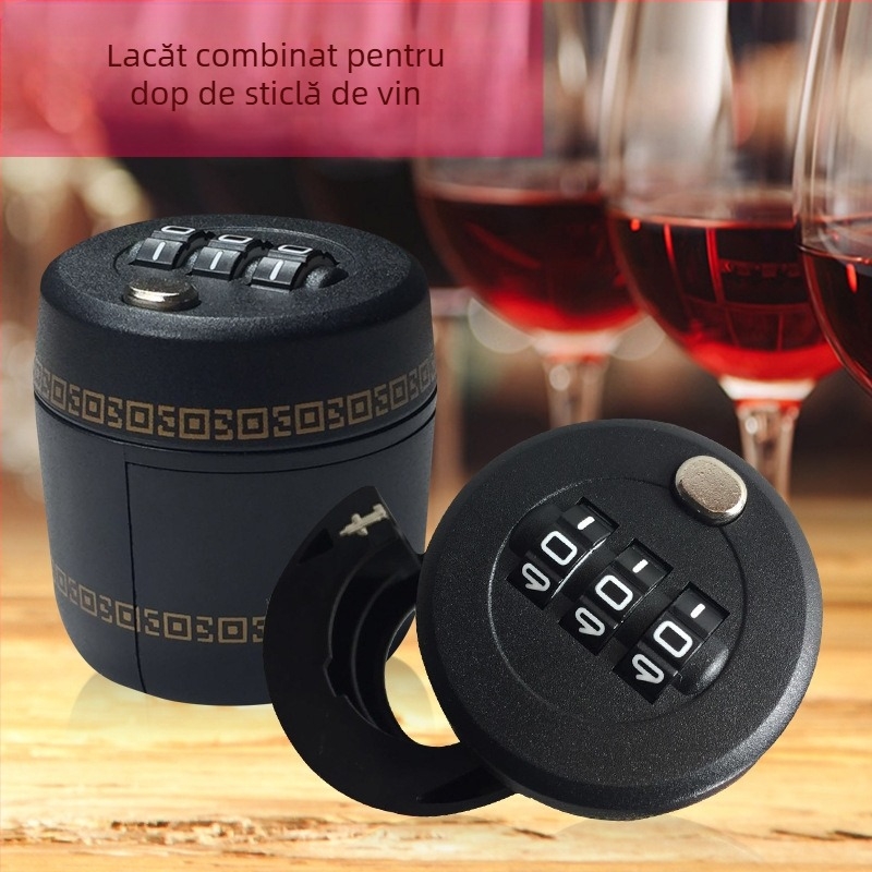 Lacăt pentru sticlă de vin cu cod numeric – corp PC, pentru dopuri de vin, stil modern minimalist, personalizare disponibilă