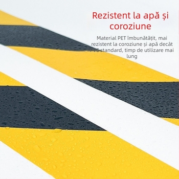 Bandă de avertizare PE pentru securitatea șantierului și marcarea podelei; adeziv pe bază de cauciuc; miez din carton; intervalul de temperatură -50°C până la 100°C; demontare ușoară, fără reziduuri de lipire