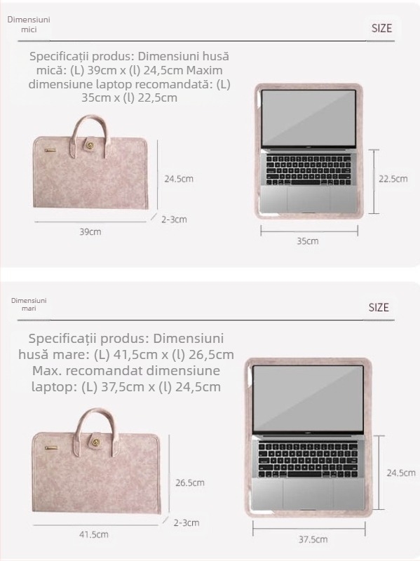 Husă pentru laptop și geantă — respirabilă, ultra-ușoară, din PU, model solid, pentru femei