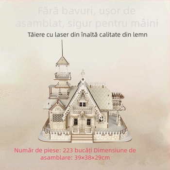 Set 3D din lemn – model vilă, pentru vârsta 7–14 ani, jucărie STEM educațională