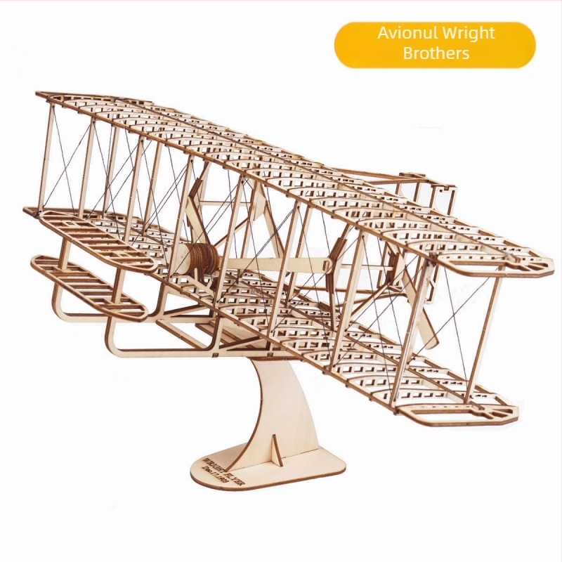 Model din lemn Wright Brothers – puzzle 3D, jucărie educativă, compatibil DIY, Hedin Craft, pentru copii 7–14 ani