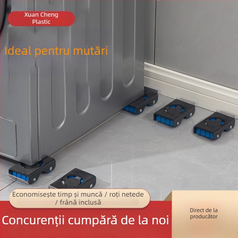Bază pentru mașină de spălat și frigider cu suport mobil reglabil, suport anti-alunecare, cadru din oțel inoxidabil, fără montaj, 80% plastic nou