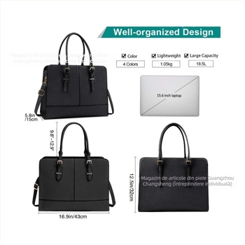 Geantă pentru laptop din piele PU pentru femei, rezistentă la uzură, reduce sarcina, model monocrom, căptușeală din nailon