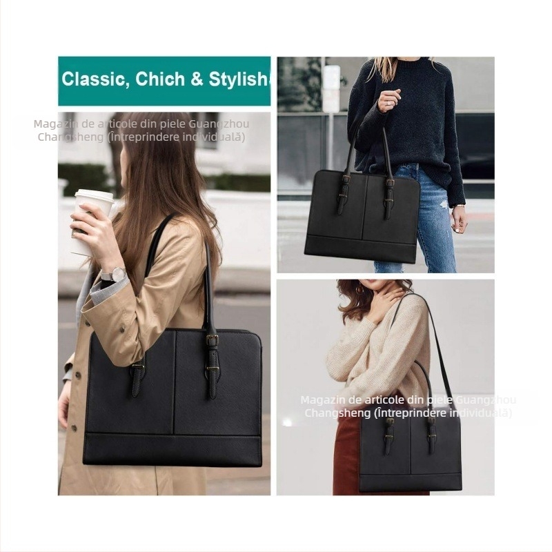 Geantă pentru laptop din piele PU pentru femei, rezistentă la uzură, reduce sarcina, model monocrom, căptușeală din nailon