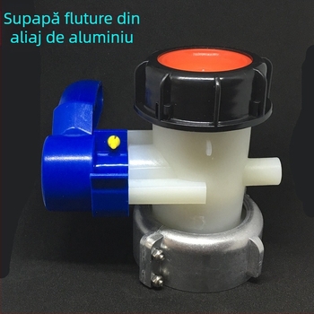 Supapă cu fluture pentru bidon IBC, DN50, rezistentă la acizi și baze, din plastic, 1–1.6 MPa