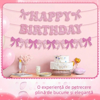 Bow-Tie Flag Glitter Birthday Banner pentru decor de petrecere de ziua de naștere (No flagpole)