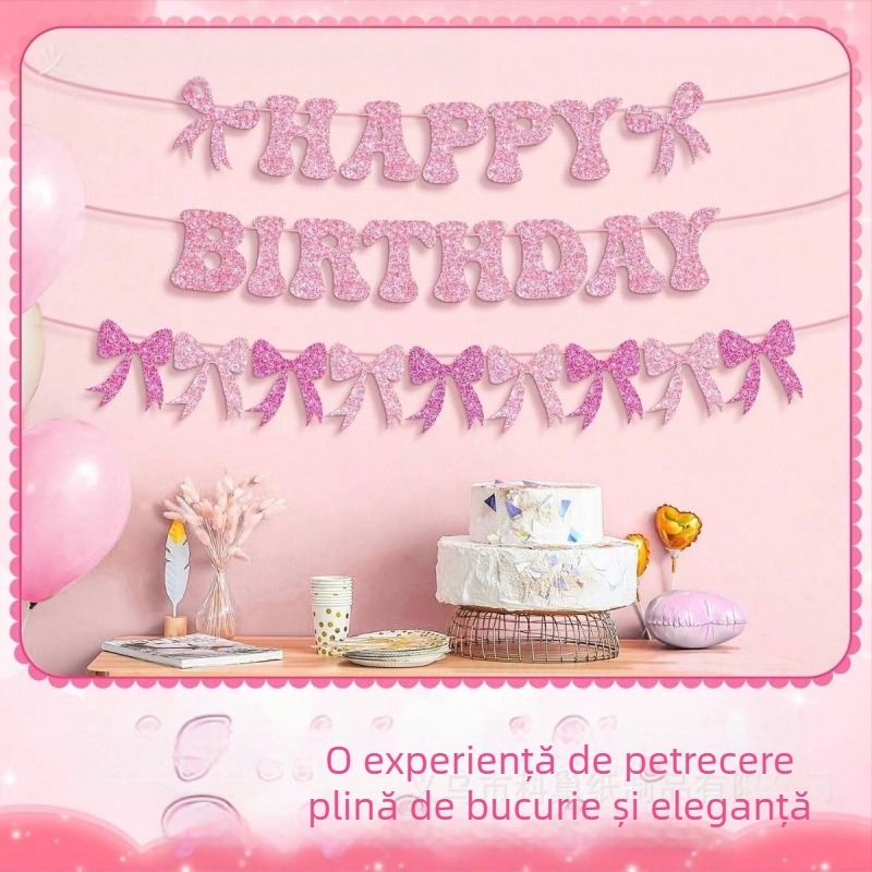 Bow-Tie Flag Glitter Birthday Banner pentru decor de petrecere de ziua de naștere (No flagpole)