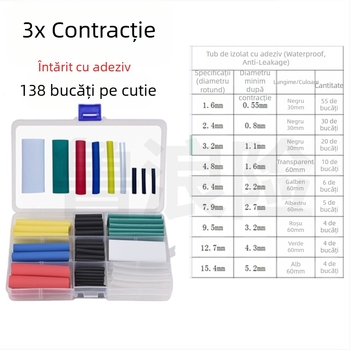 Tubă termorezistentă cu adeziv 4:1 pentru întreținere electrică, țevi pentru cabluri de date, 3x micșorare