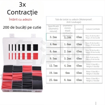 Tubă termorezistentă cu adeziv 4:1 pentru întreținere electrică, țevi pentru cabluri de date, 3x micșorare