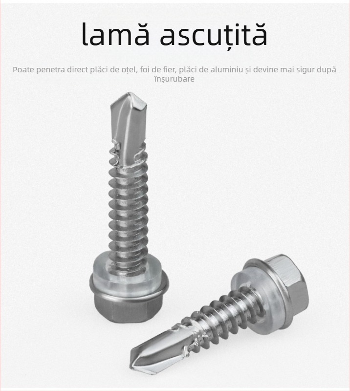 Șurub din oțel inoxidabil 410 cu cap hex exterior, autofră și autoforaj dovetail, clasa 4, GB/T 15856.4-2002