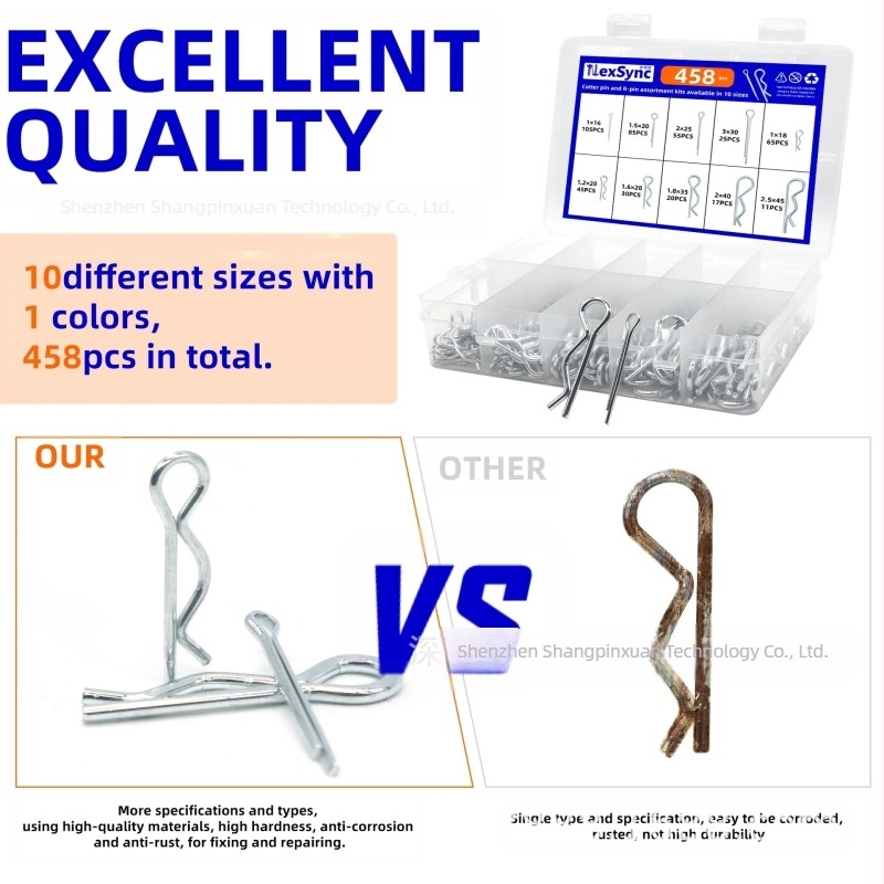 Set pini split, 458 bucăți, din oțel inoxidabil (drept și tip R) și din oțel galvanizat, marca Shangpinxuan, GB97