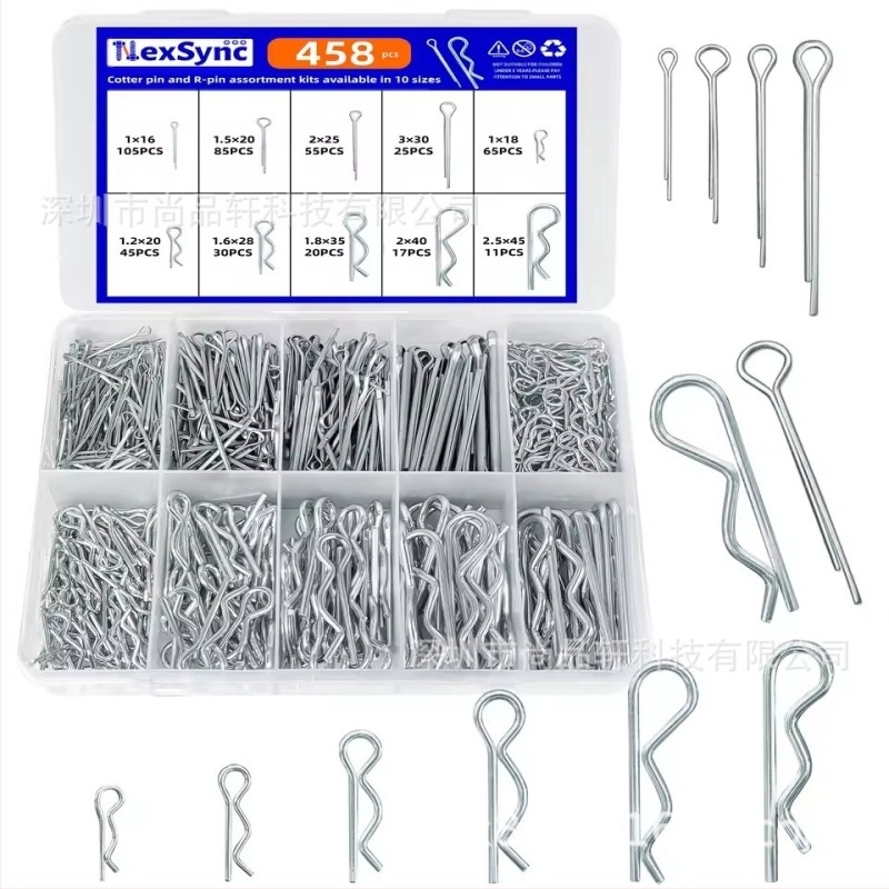 Set pini split, 458 bucăți, din oțel inoxidabil (drept și tip R) și din oțel galvanizat, marca Shangpinxuan, GB97