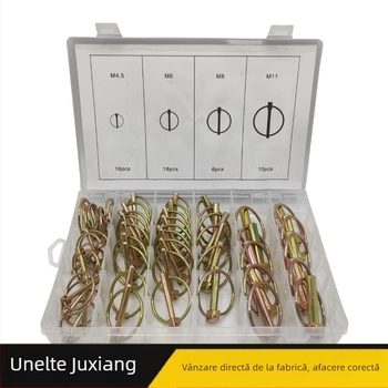 Set de 50 pini circulari: pini de siguranță, pini cu arc, pini de poziționare, pini de blocare rapidă și pini tip Latch; finisaj metalic