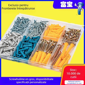 Set șuruburi expandabile cu dopuri din cauciuc, oțel carbon, 270 buc, cutie - Fubao