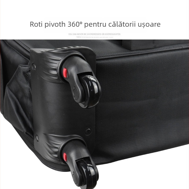 Geantă de machiaj pe roți, cu tijă de tragere, material Oxford, roți universale, închidere cu fermoar