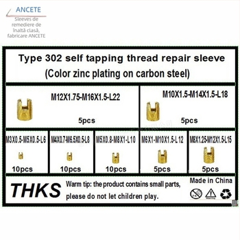 Sleeve autofiletant 302 tip, oțel carbon, set de reparație a filetului, 50 bucăți, pachet combinat